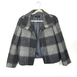 Talbots | Gray Wool Checked Collared Fall Coat